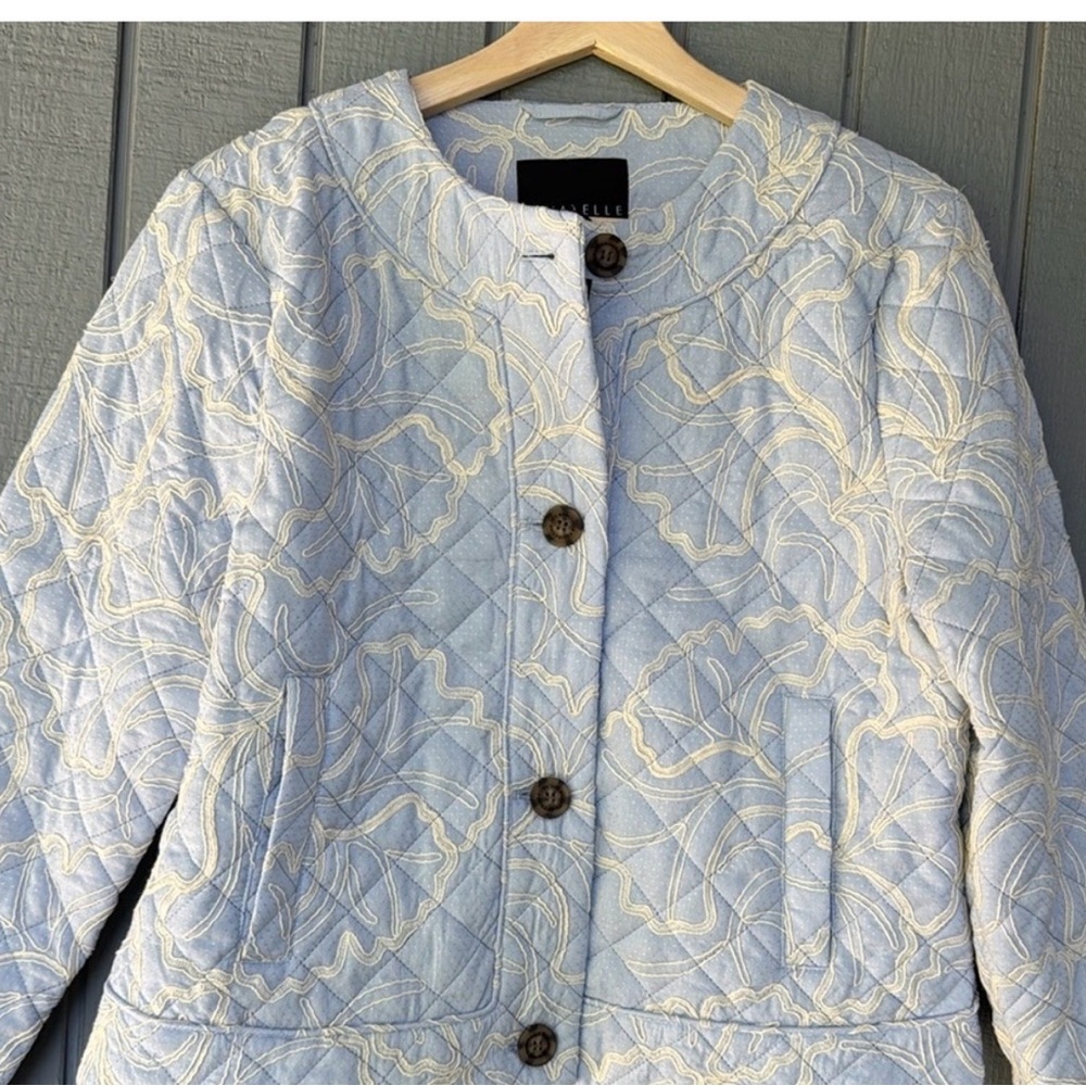 Bagatelle  Light Blue Quilted Jacket with Cream Embroidery
